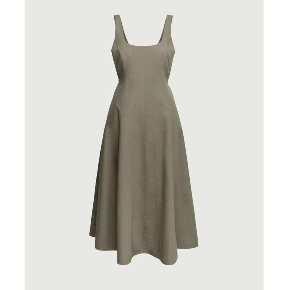 Oak & Fort Square Neck Vetiver Green Maxi Dress Size Large - Picture 2 of 8